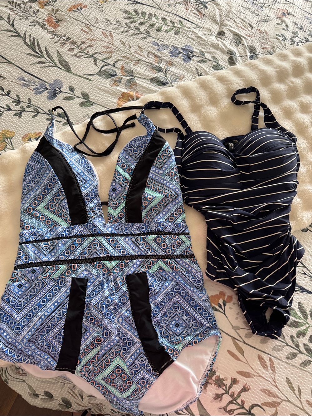 Blue Patterned Girls' One-Piece Swimsuit